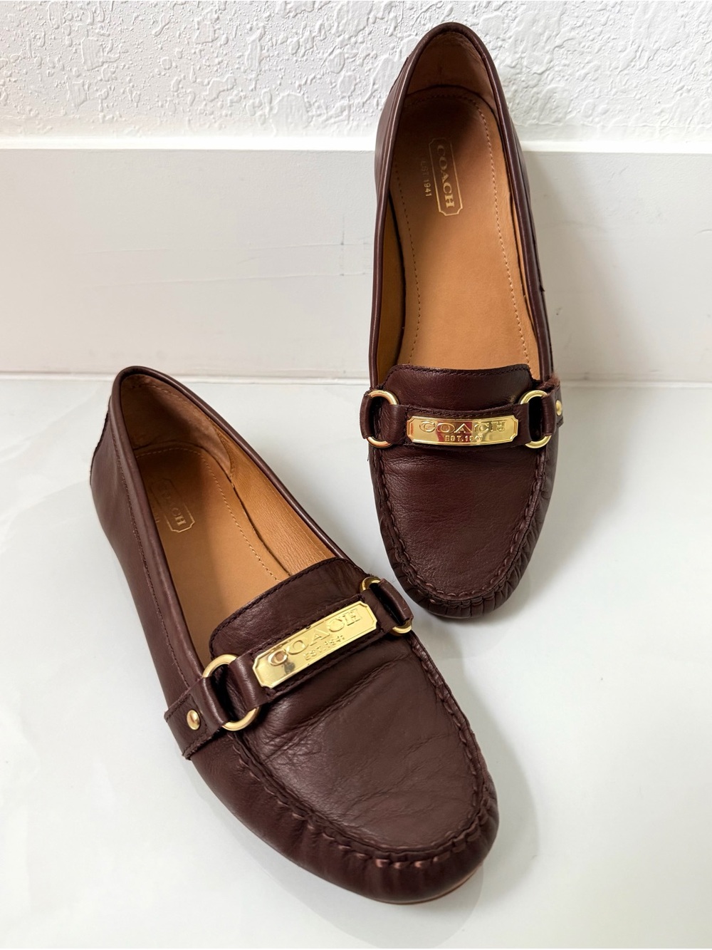Coach Felisha Chestnut Leather Loafers Size 8